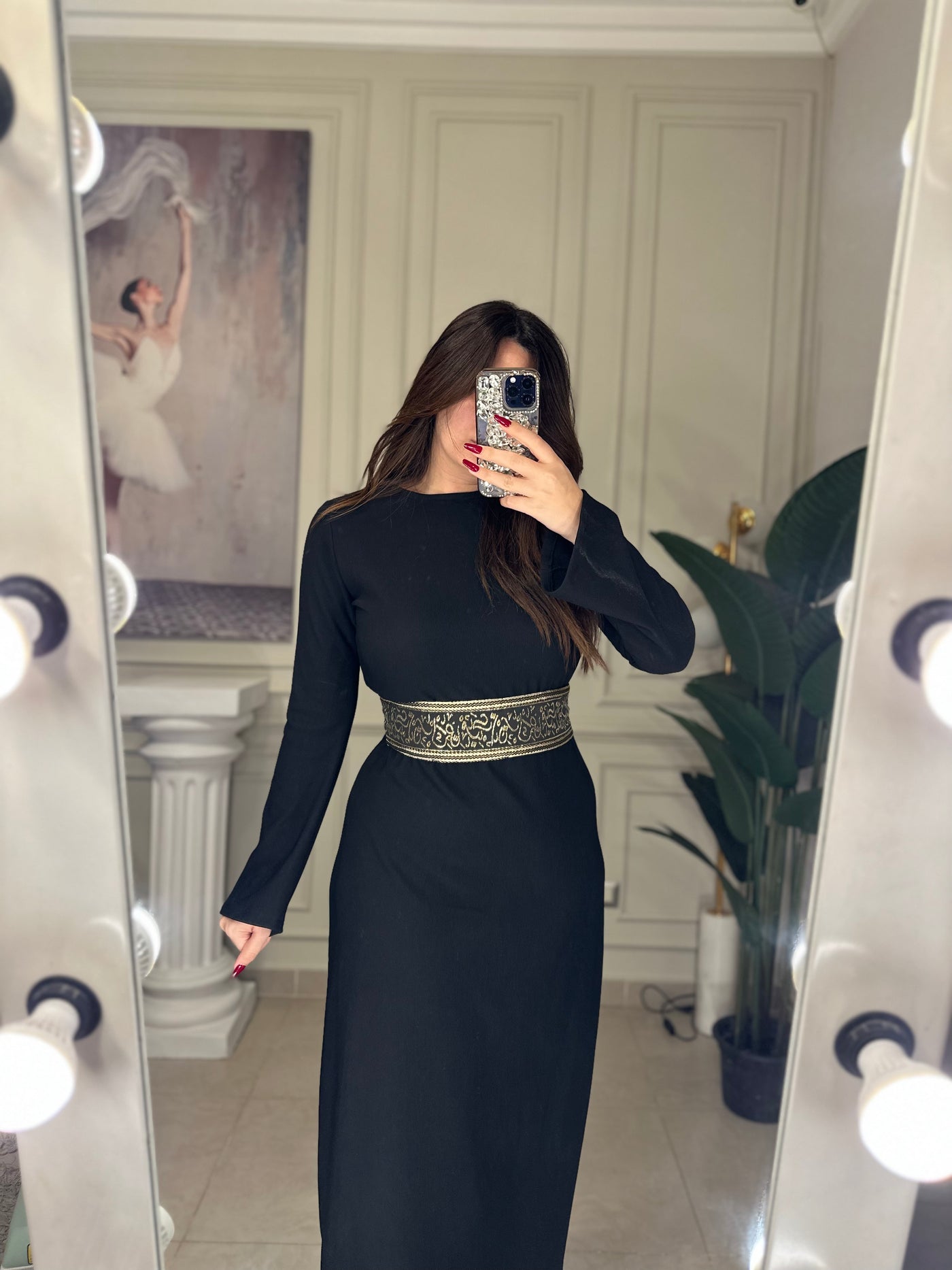 Arabian Nights Belted Dress - Black