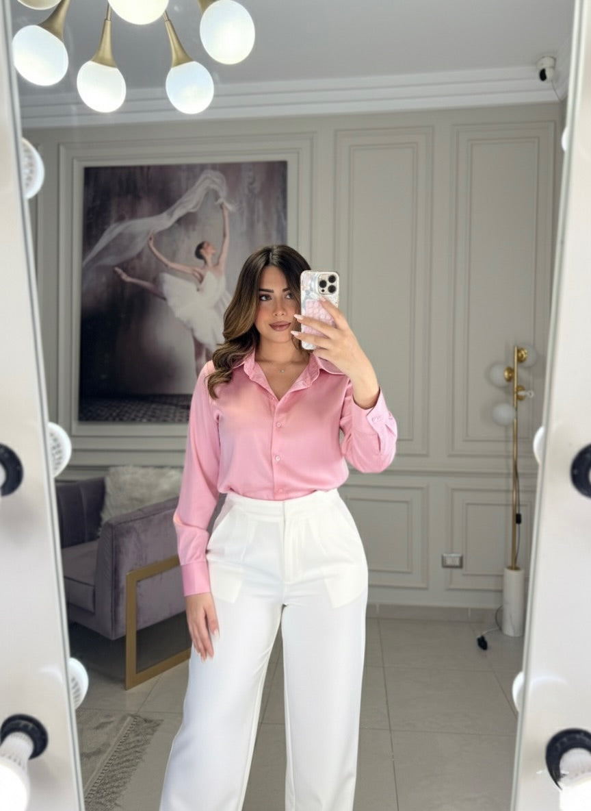 Back To Office Basic Silky Shirt - Pink