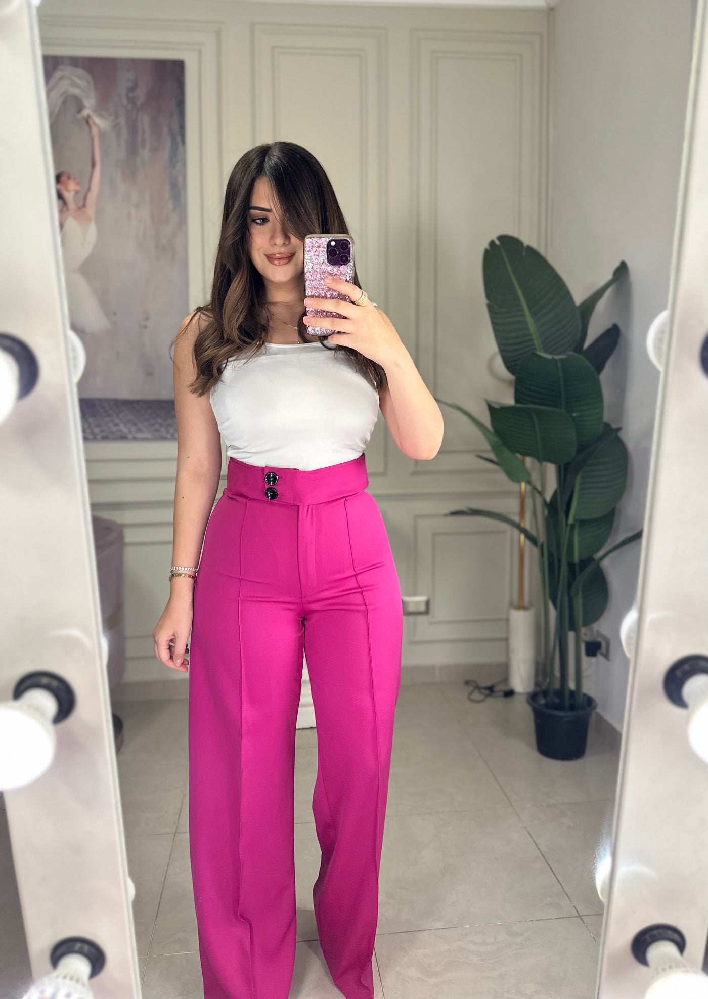 Rich Baby Buttoned Straight Leg Pants - Fuchsia