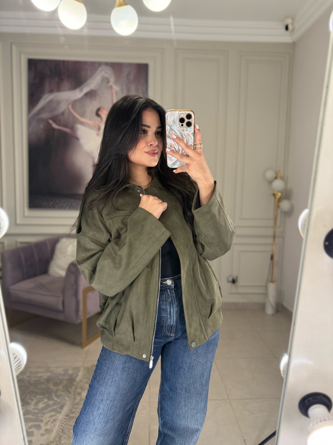 Hot Trend Suede Jacket - Olive