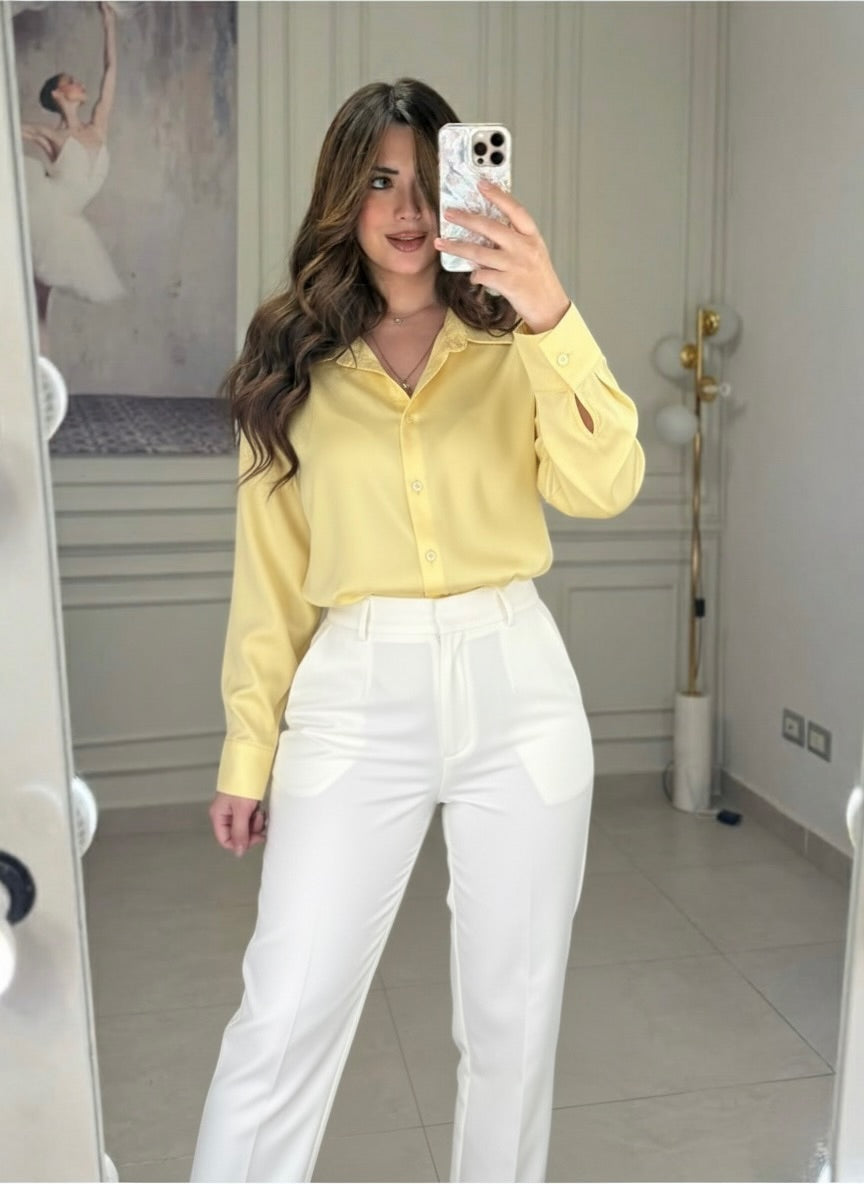 Back To Office Basic Silky Shirt - Yellow