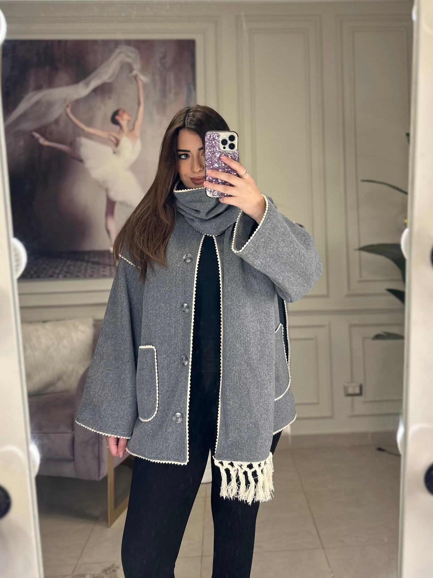 Lost In Vienna Scarf Jacket - Grey