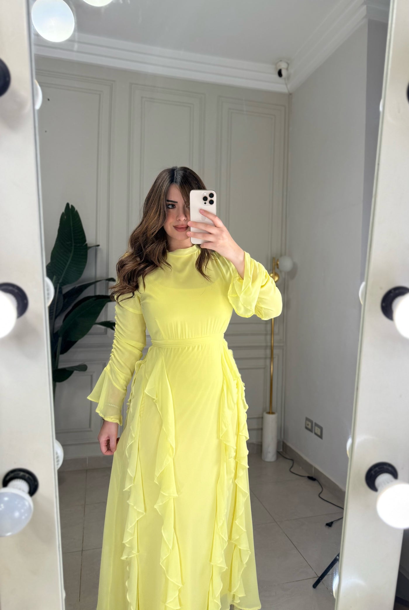 Golden Hour Ruffled Dress-Yellow