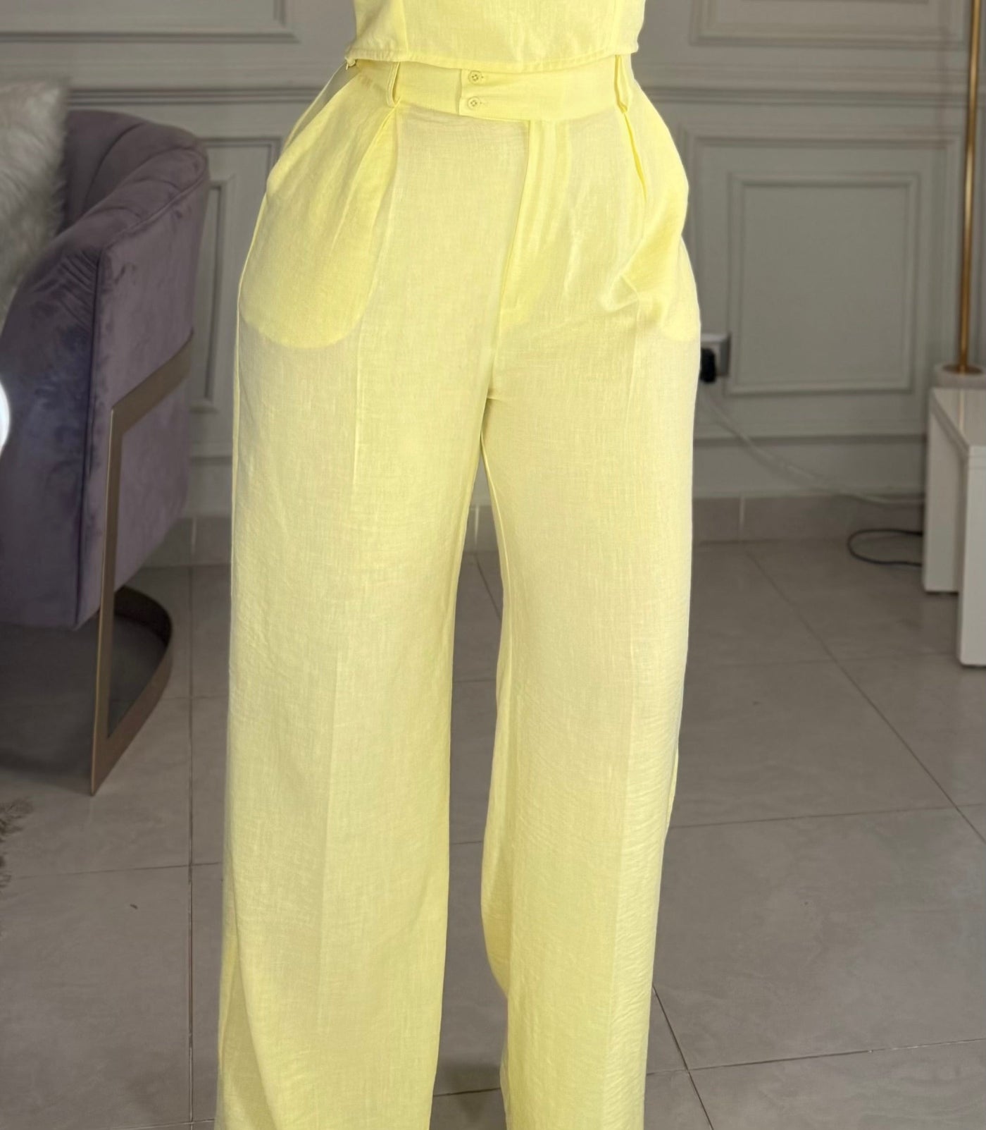 Morning Date Linen Pants - Yellow