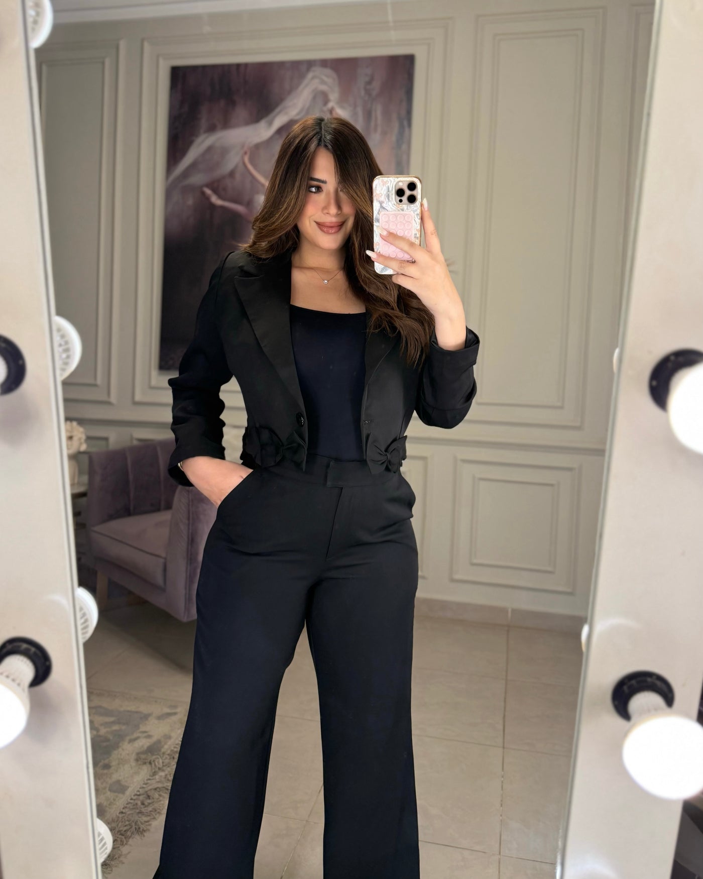 Main Character Bow Blazer Pants Set - Black