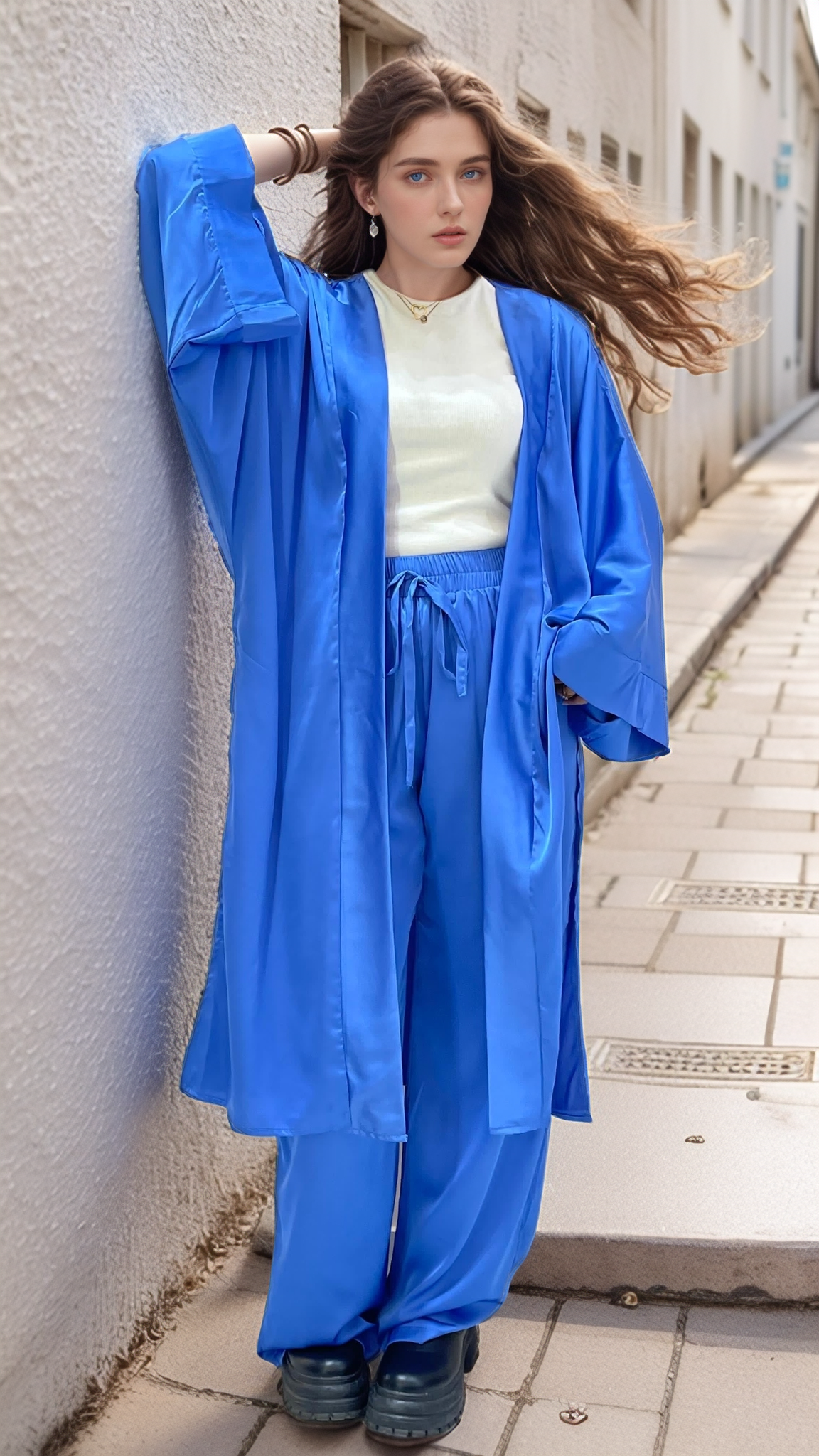 Basic Silky kimono - Sky Blue