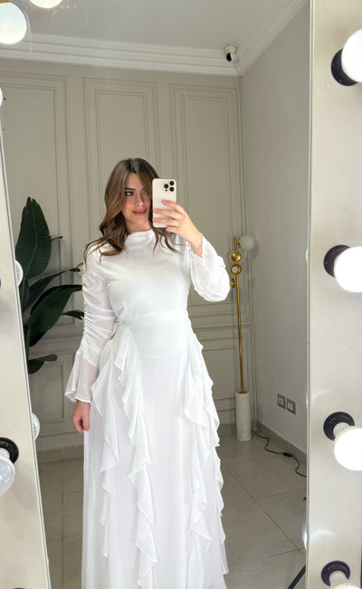 Golden Hour Ruffled Dress- Offwhite