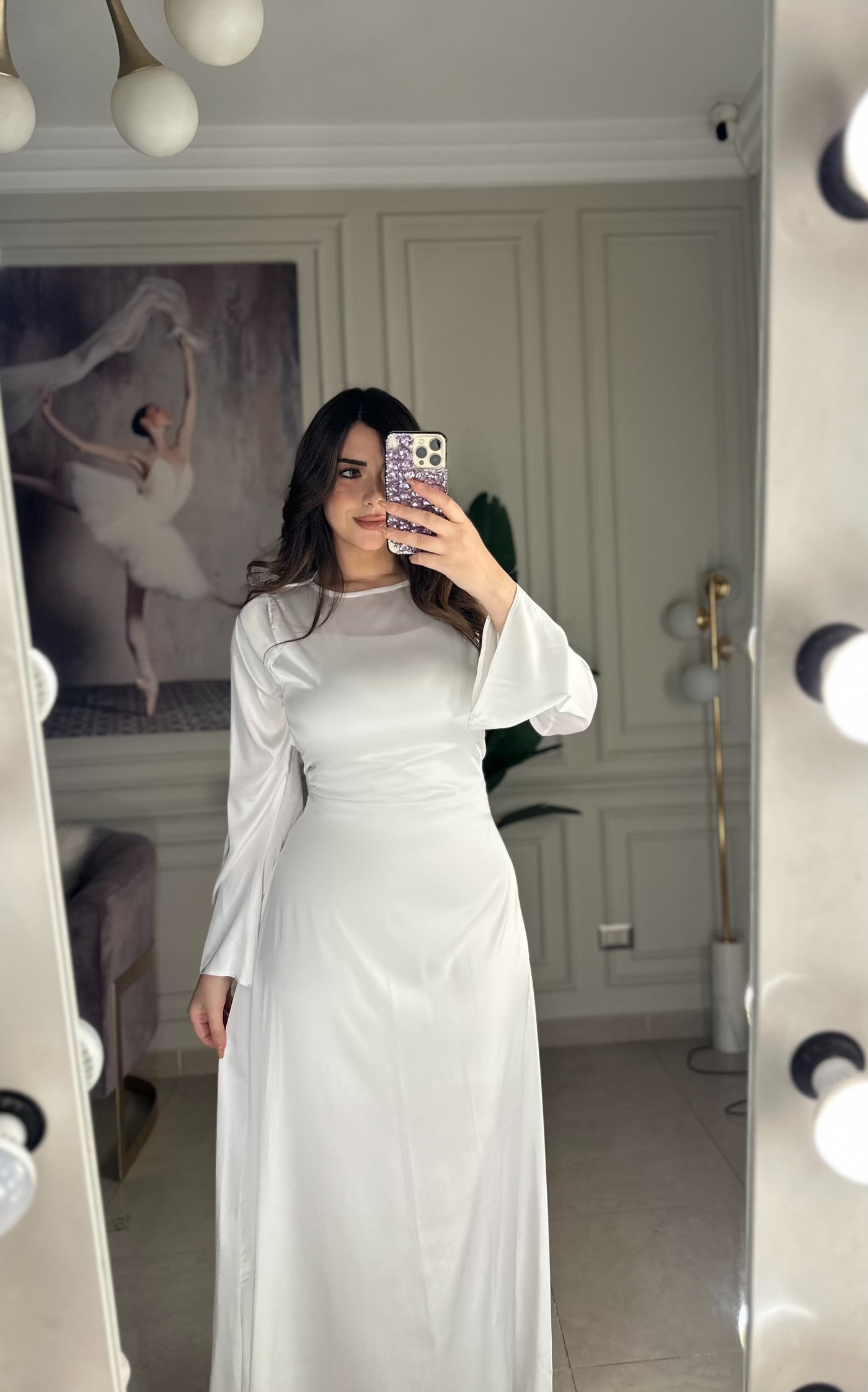 Snatched Waist Silky Basic Dress - White