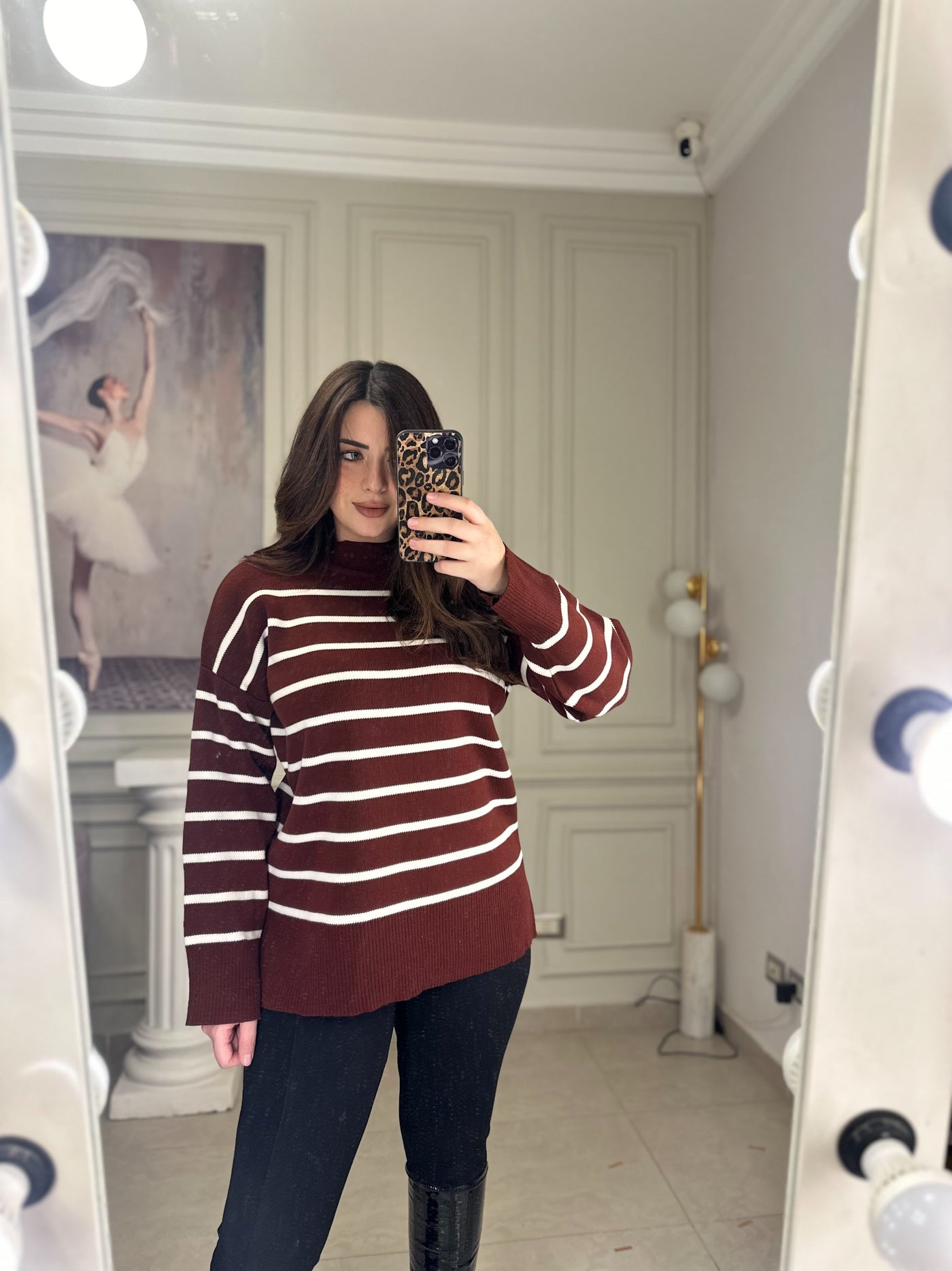 Pinterest Babe Stripped Oversized Pullover - Burgundy