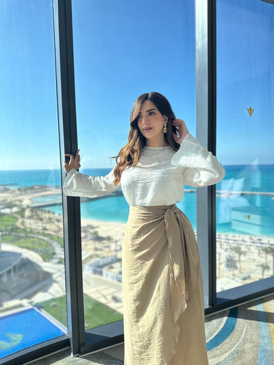 Rome Draped Linen Skirt - Cafe