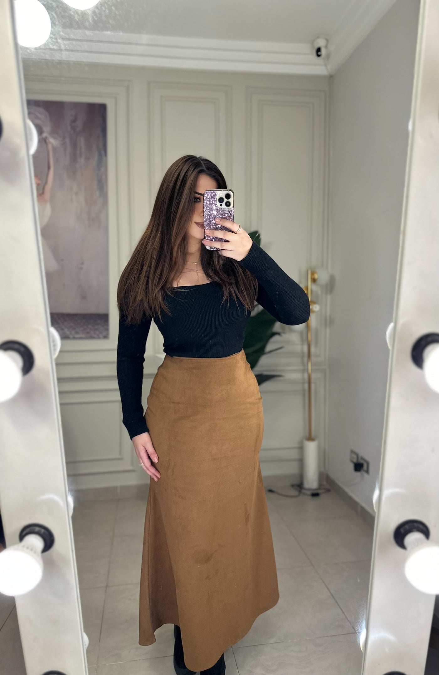 Like A Princess Maxi Suede Skirt - Camel