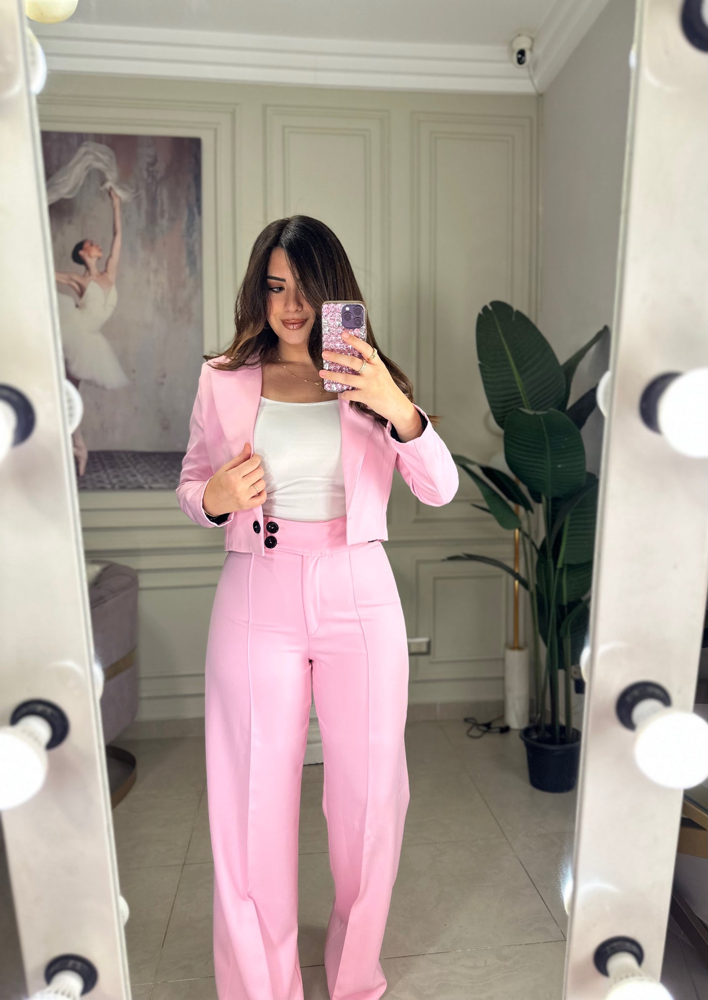 Rich Baby Cropped Blazer Pants Set - Pink