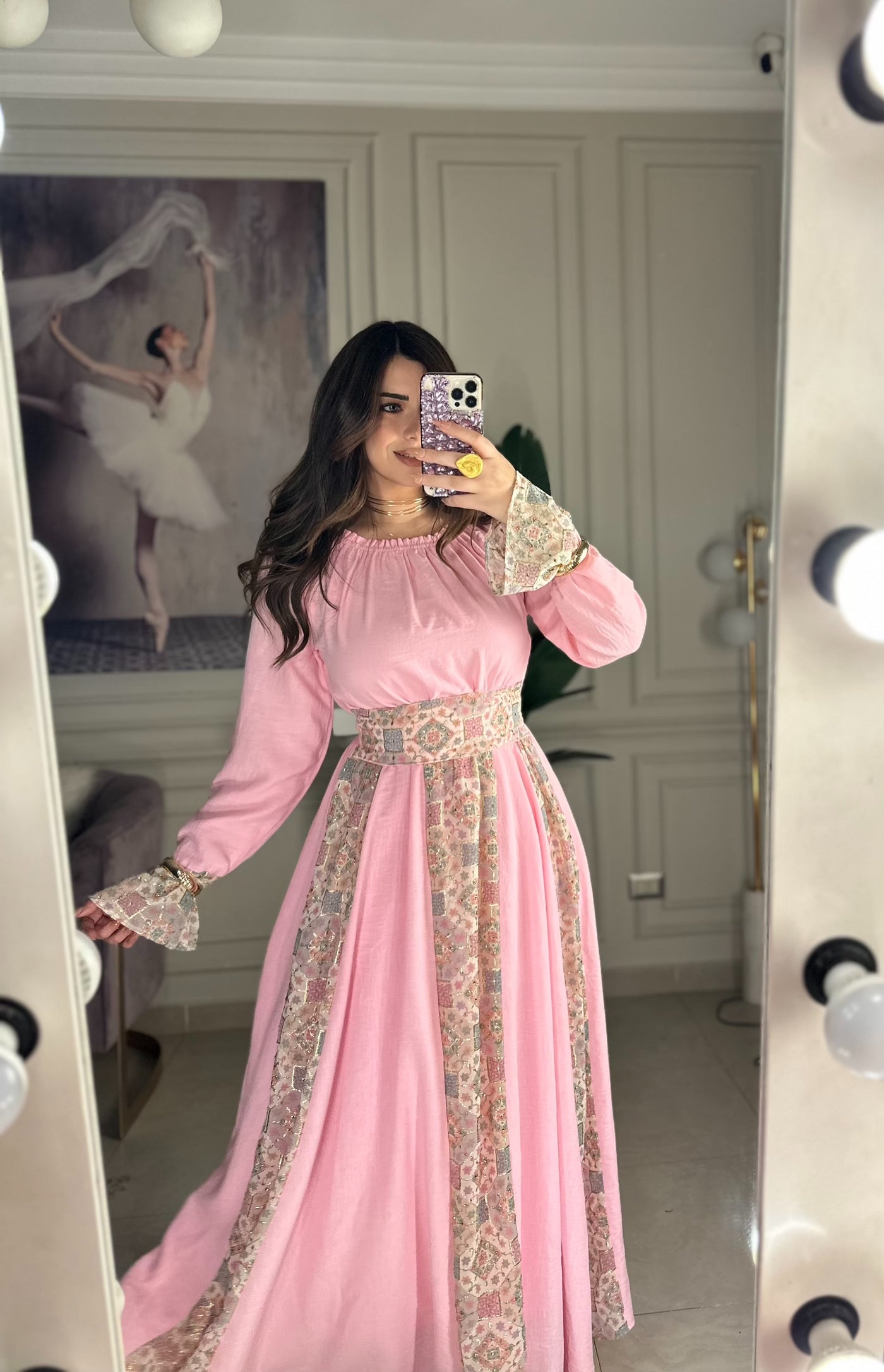 Turkish Princess Embroidered Dress - Pink