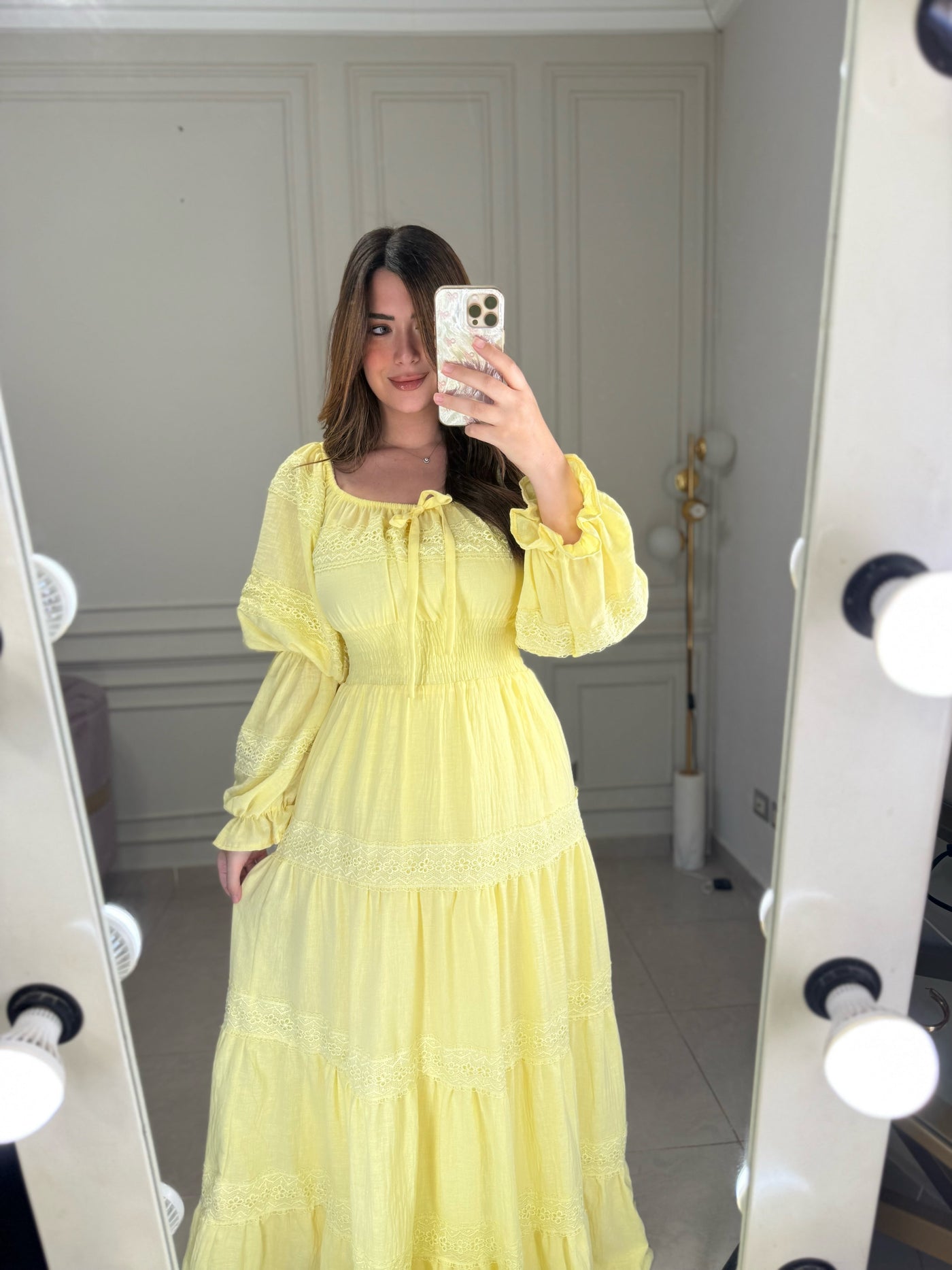 Brazilian Boho Lace Dress - Yellow