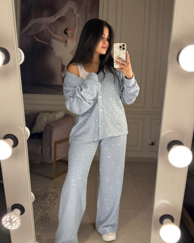 Made You Look Glowing Knit Set - Baby Blue