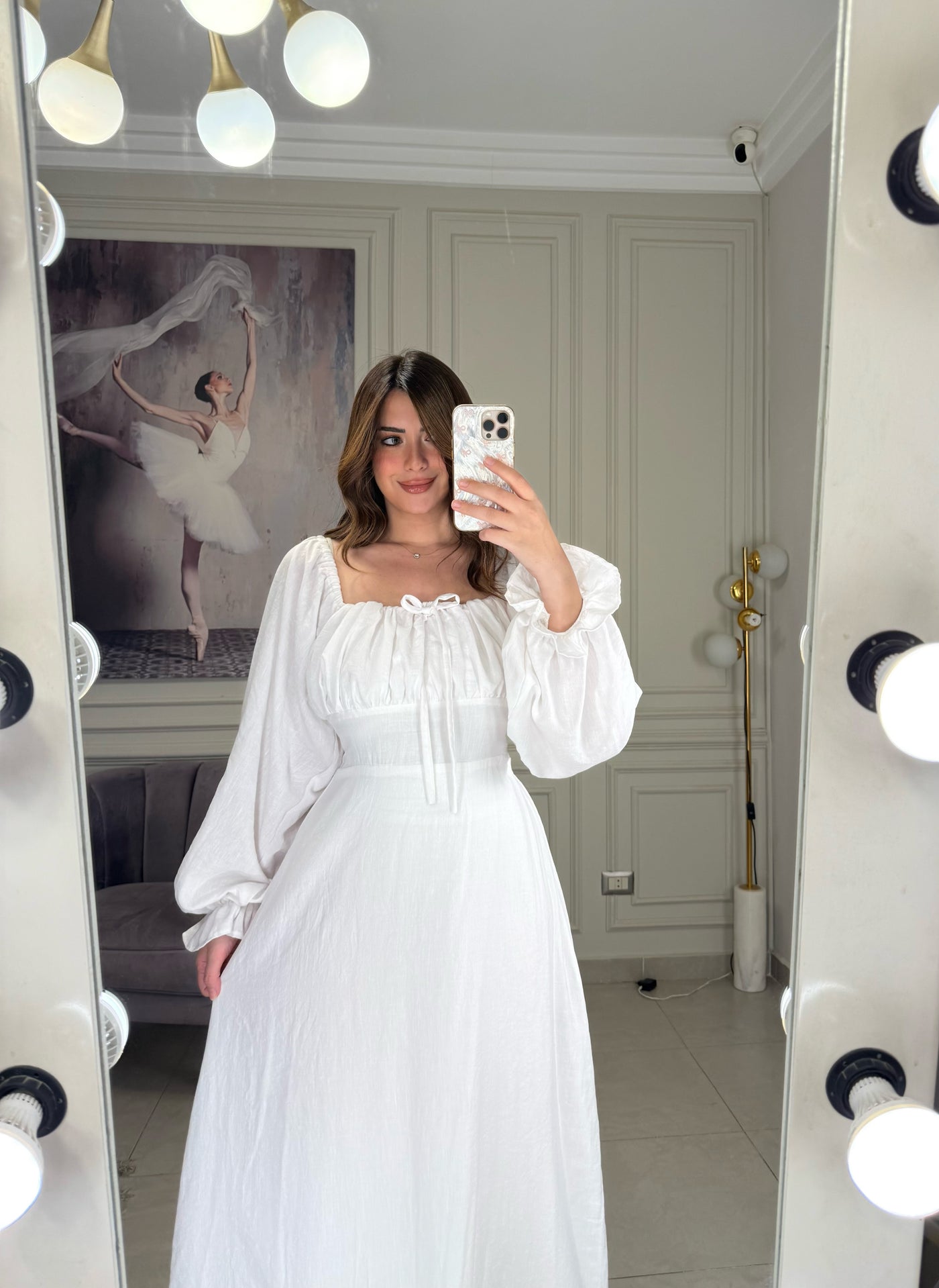 Soft Girl Era Linen Dress Long Sleeves - White