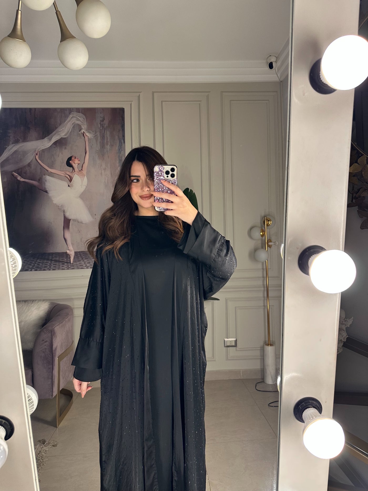Fashion Show Diamonds Silky Kaftan - Black