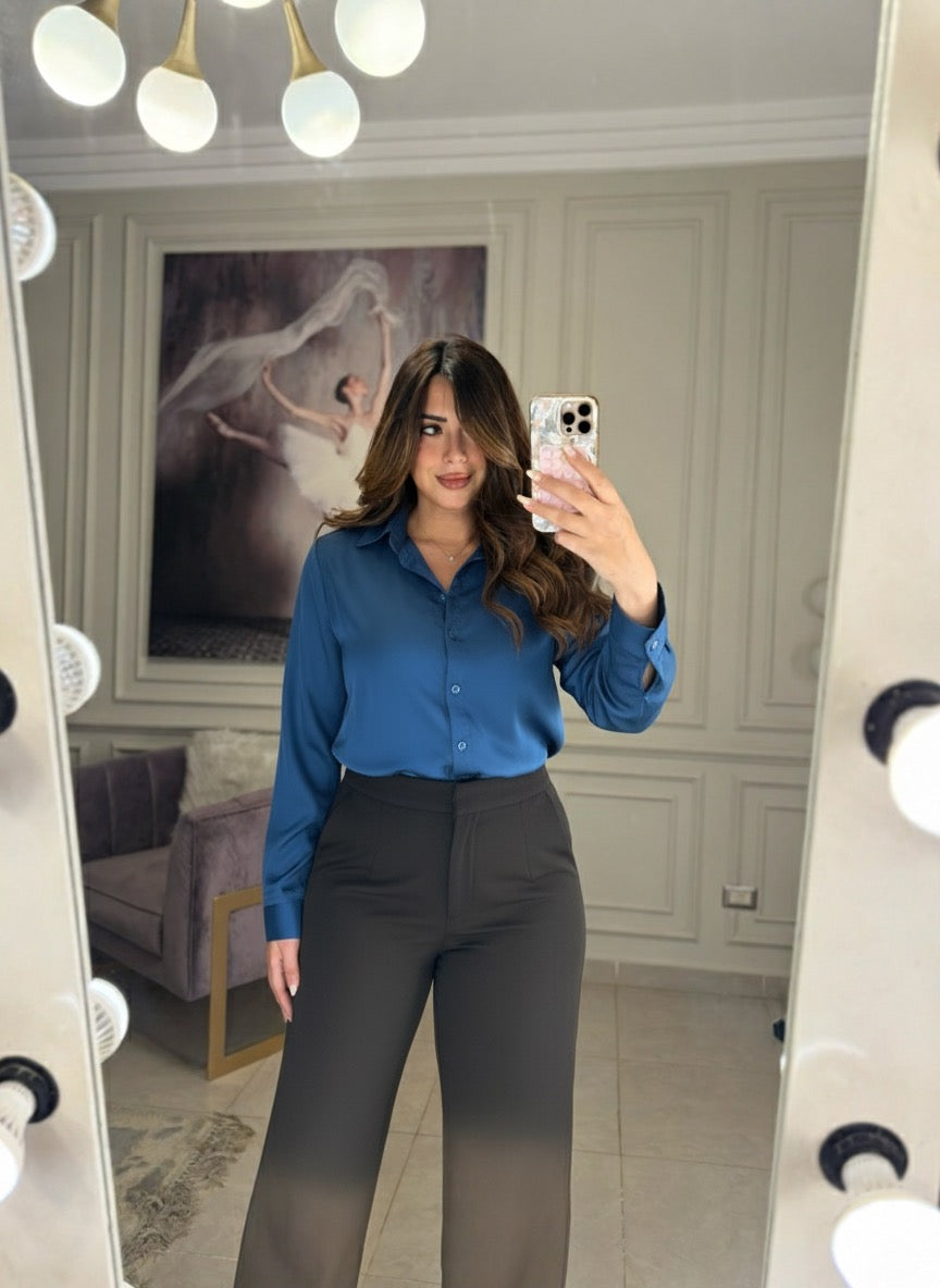 Back To Office Basic Silky Shirt - Petroleum