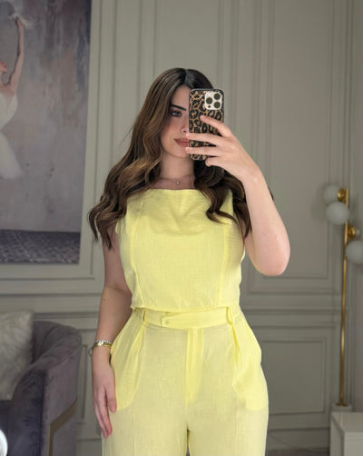 Morning Date Linen Top - Yellow