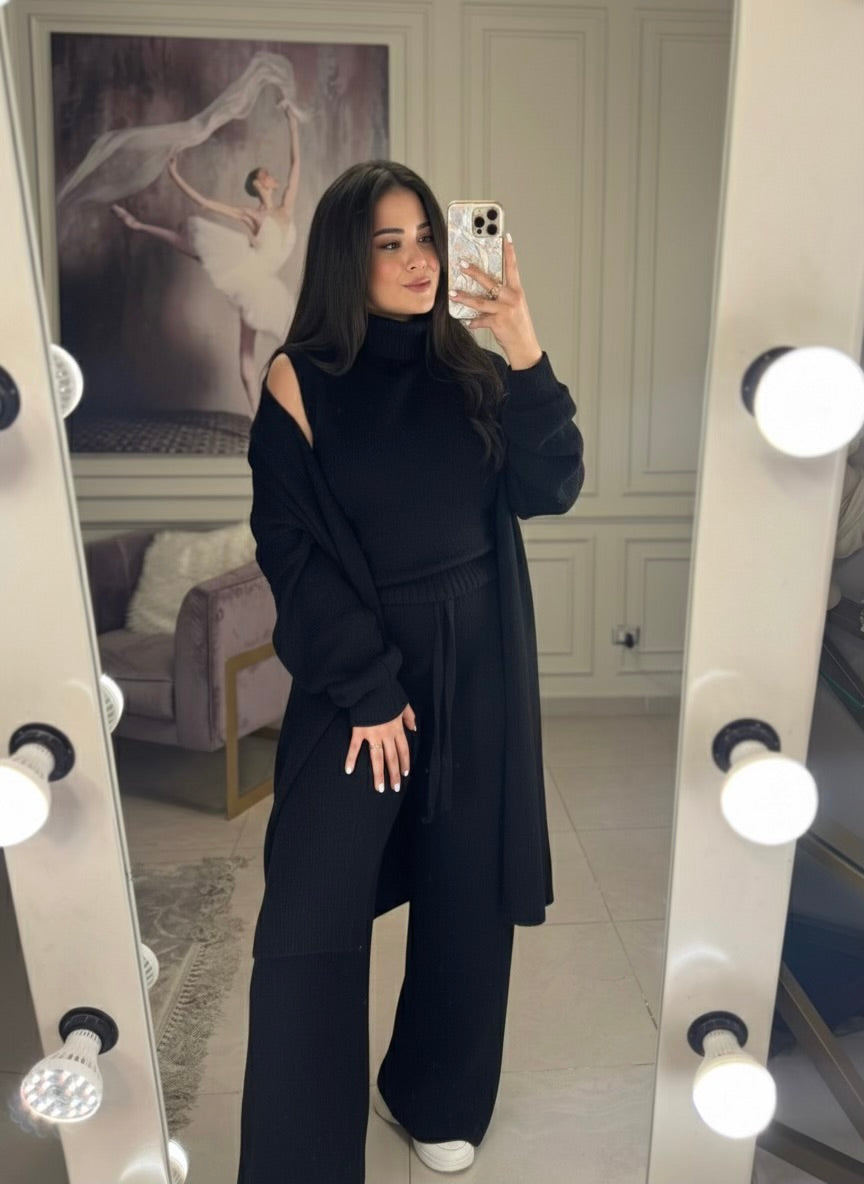 Pillow Talk Cozy Knit Sleeveless Set - Black