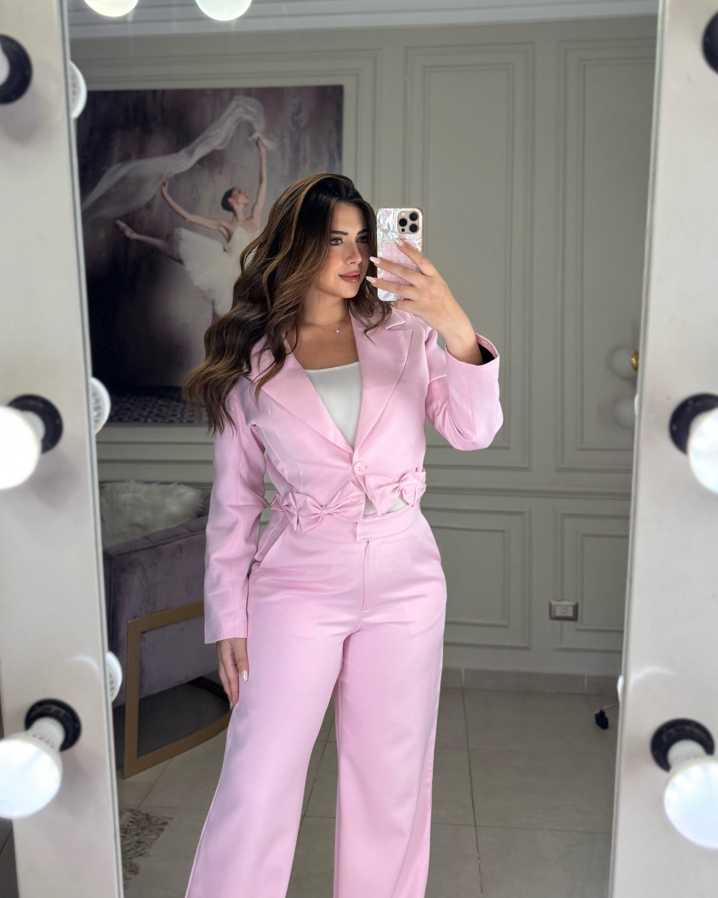Main Character Bow Blazer Pants Set - Pink