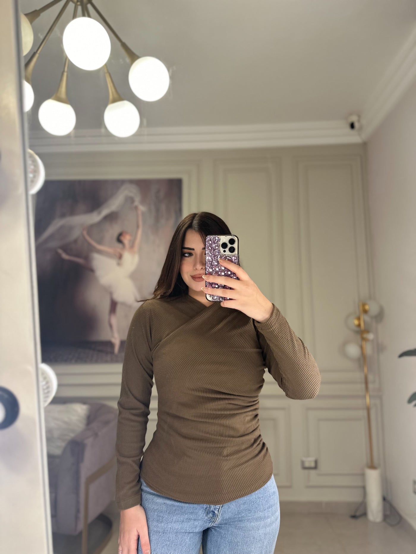 Favorite Draped Crossed Ribbed Top - Cafe