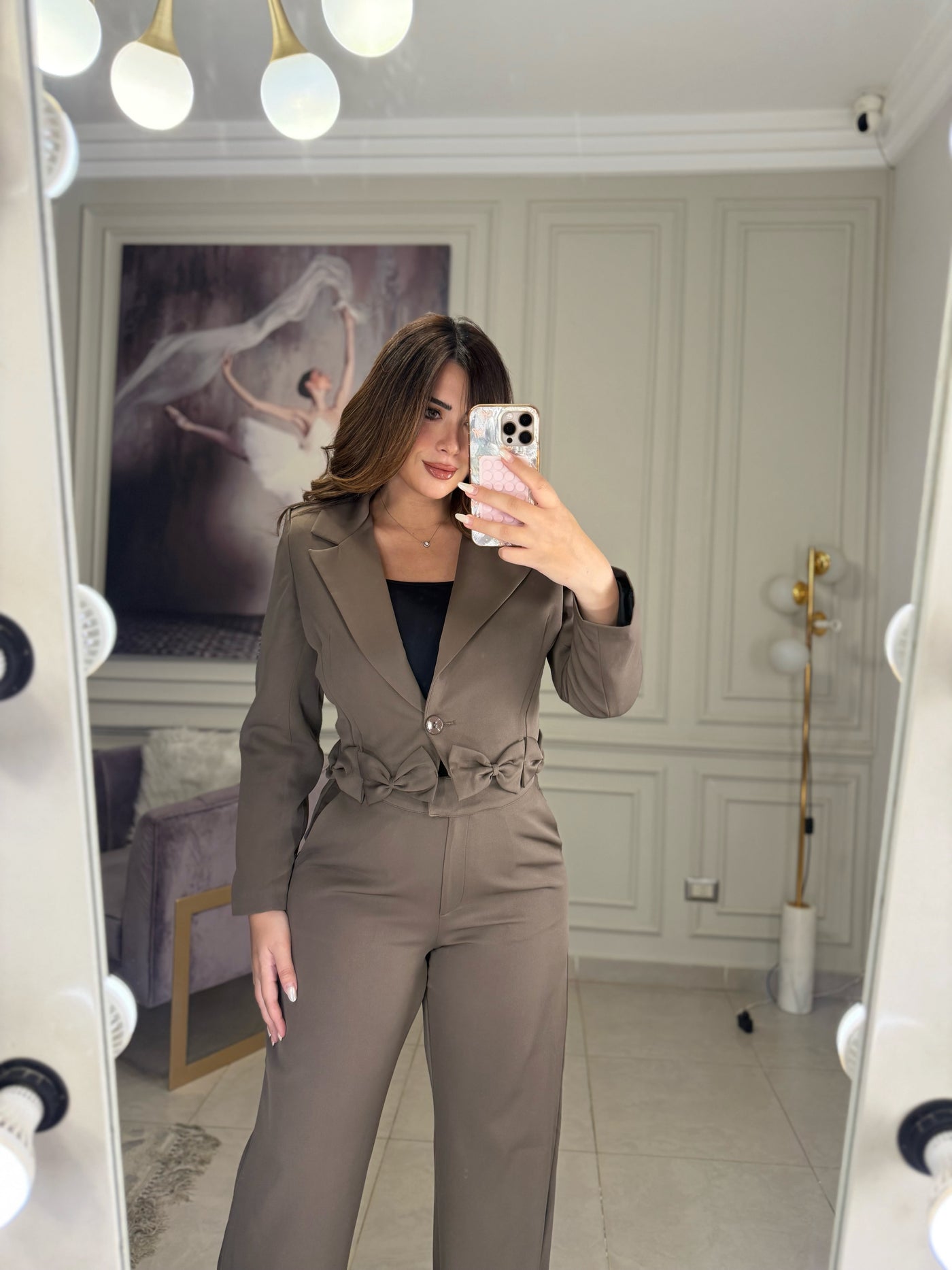 Main Character Bow Blazer Pants Set - Brown