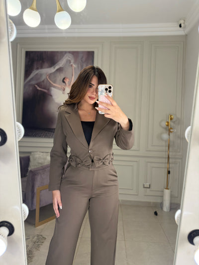 Main Character Bow Blazer Pants Set - Brown