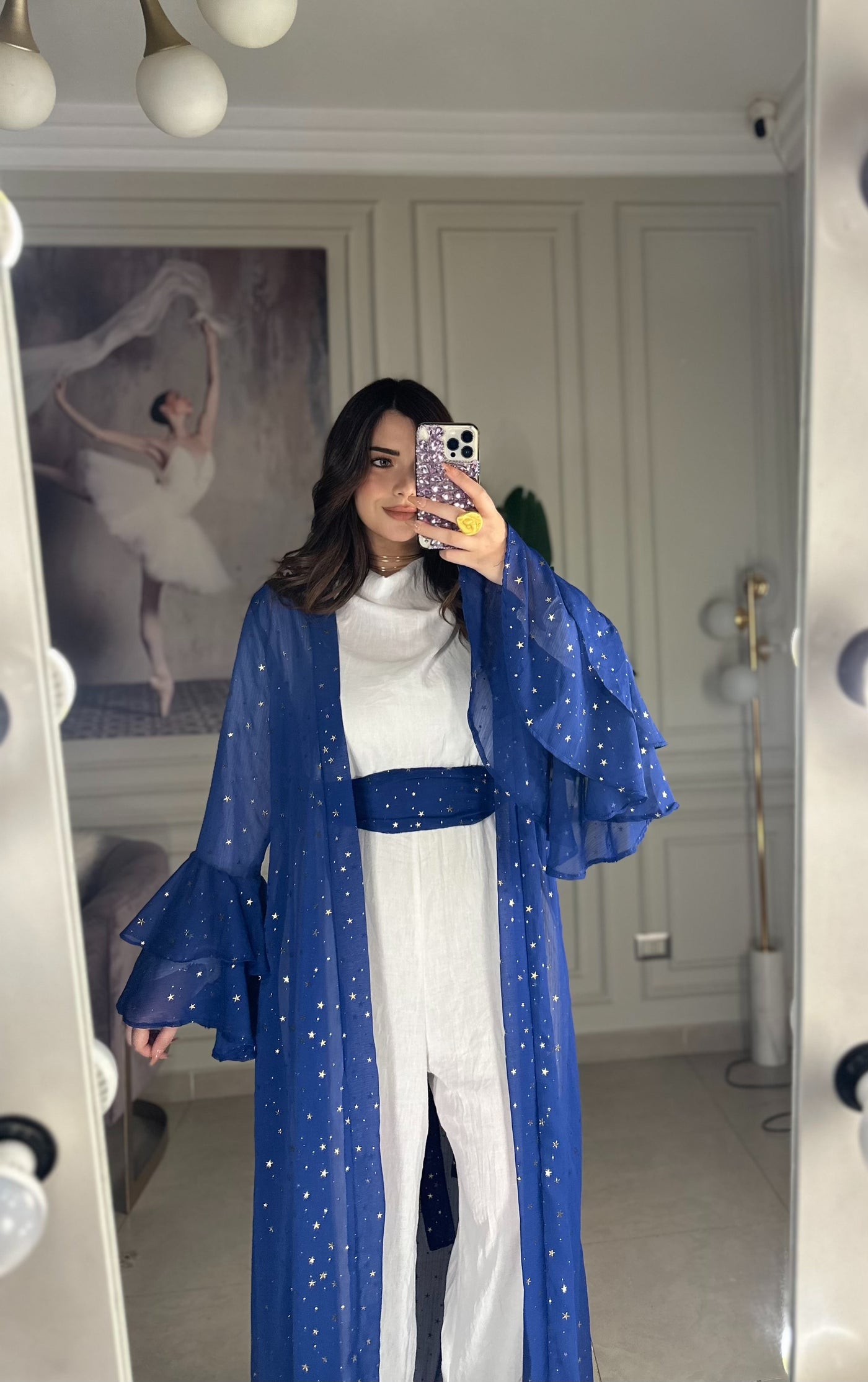 Midnight Stars Ruffle Sleeve Kaftan - Blue