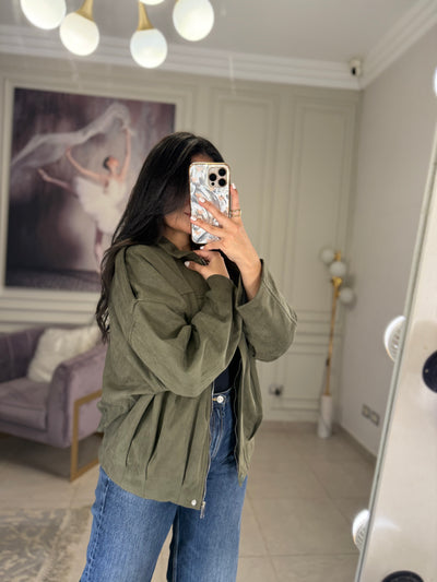 Hot Trend Suede Jacket - Olive