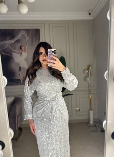 Red Carpet Girl Sequins Dress - Silver