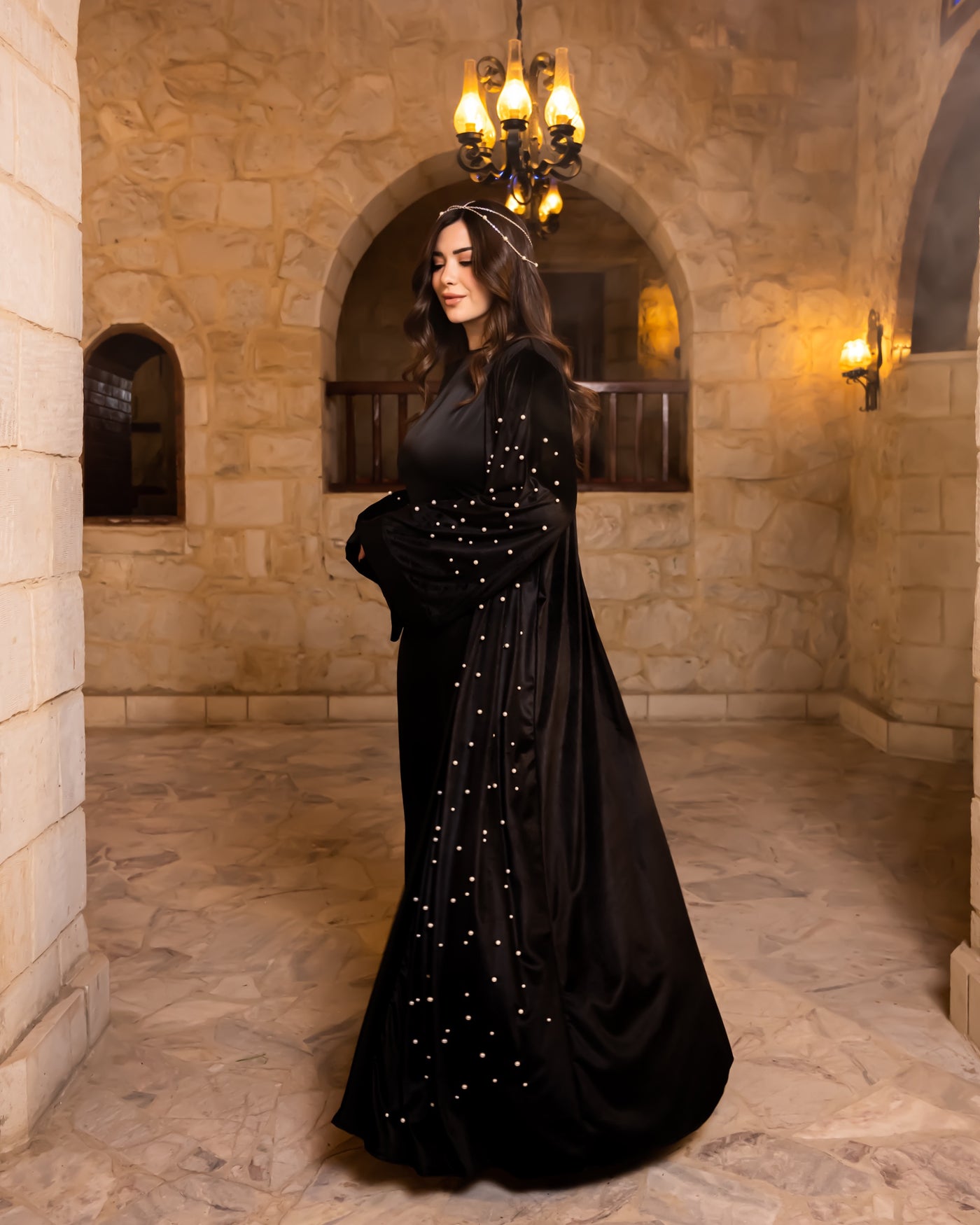 Pearls Romance Velvet Kaftan