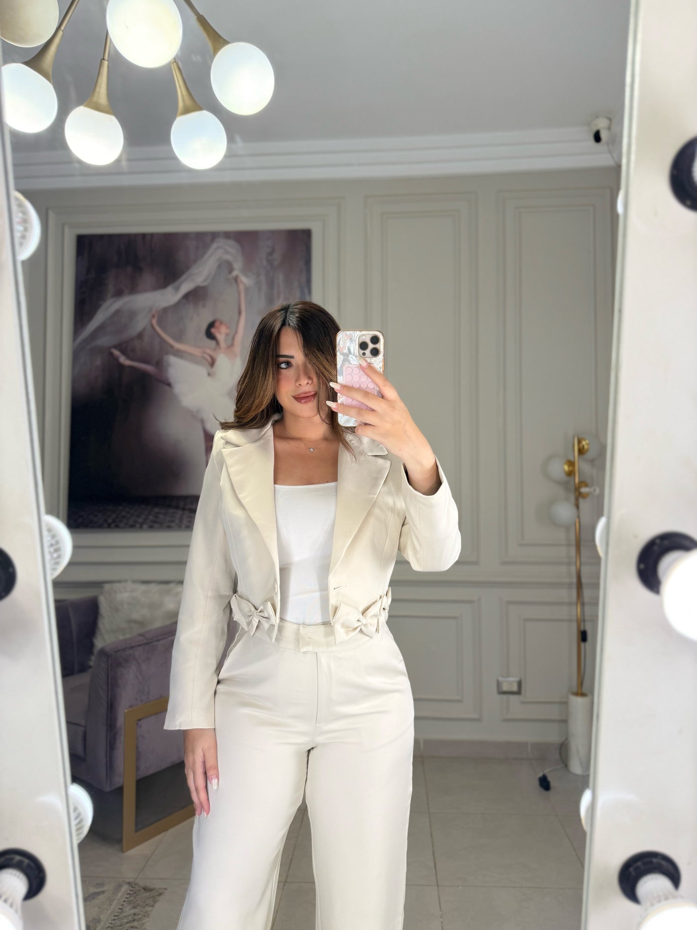 Main Character Bow Blazer Pants Set - Beige