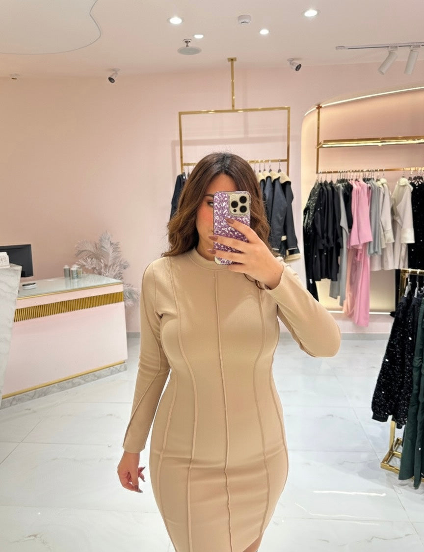 Body Contour Dress - Beige