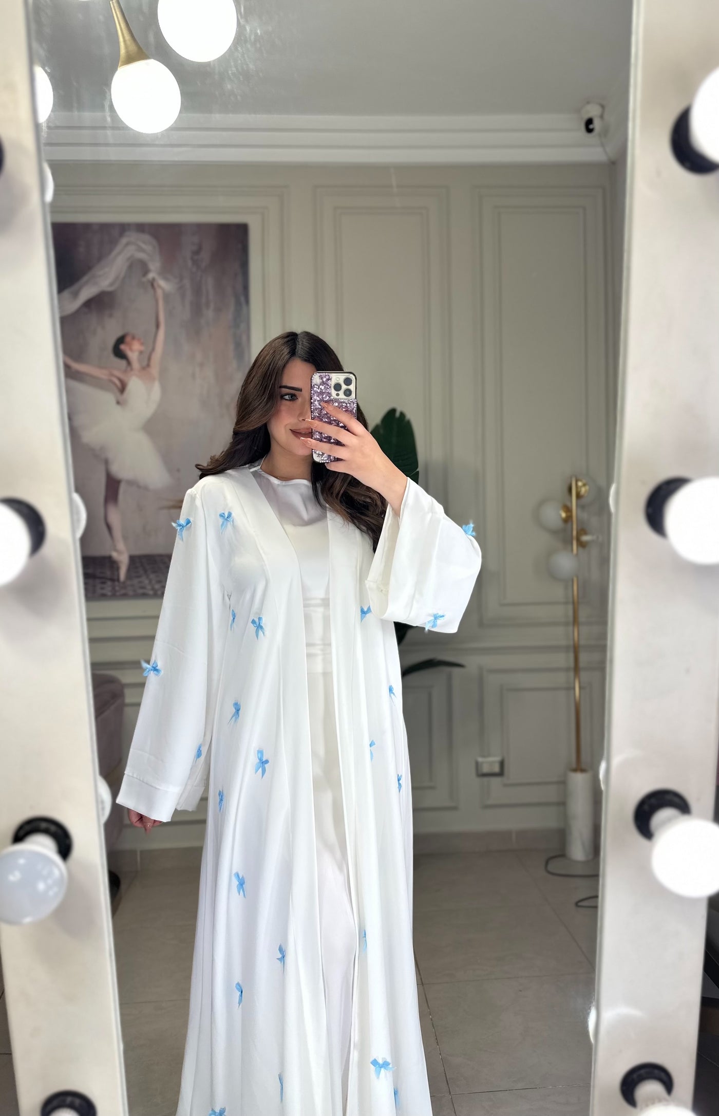 Soft Girl Bows Kaftan -offwhite*baby blue