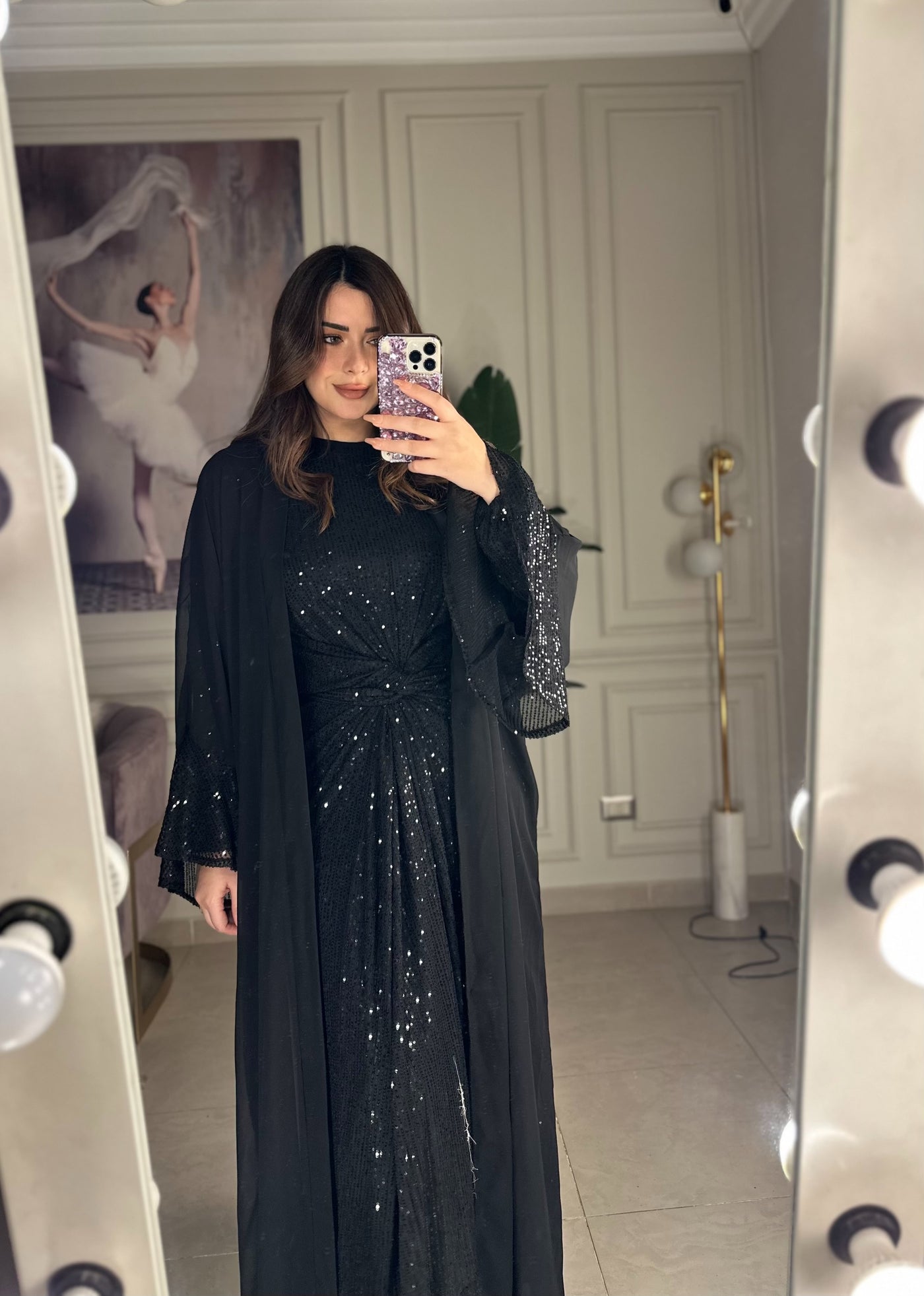 Shinning Girl Chiffon Sequins Kaftan - Black