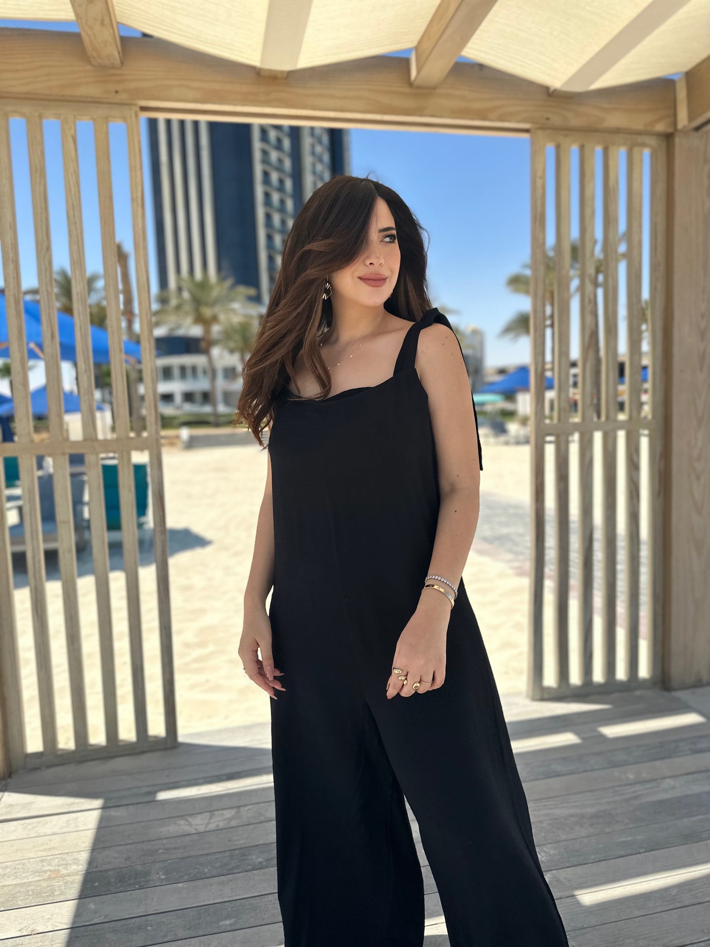 Cute Girl Wide Leg Jumpsuit - Black