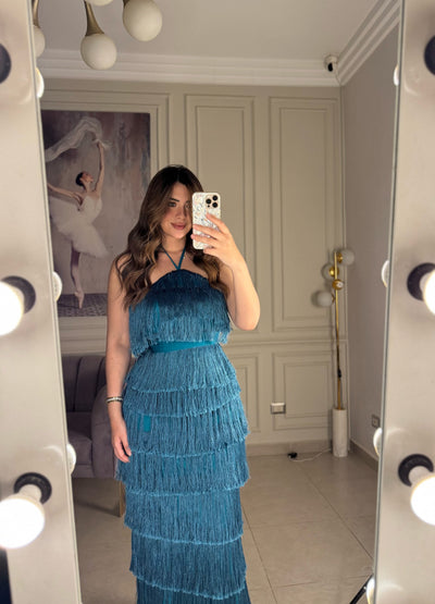 Rio de Janerio Fringes Dress - Petroleum