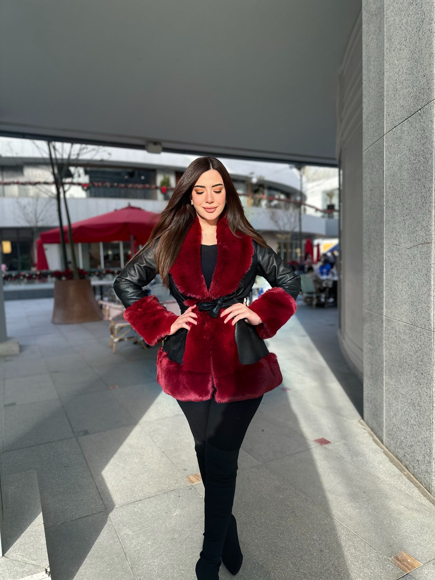 High Society Fur Leather Jacket - Burgundy