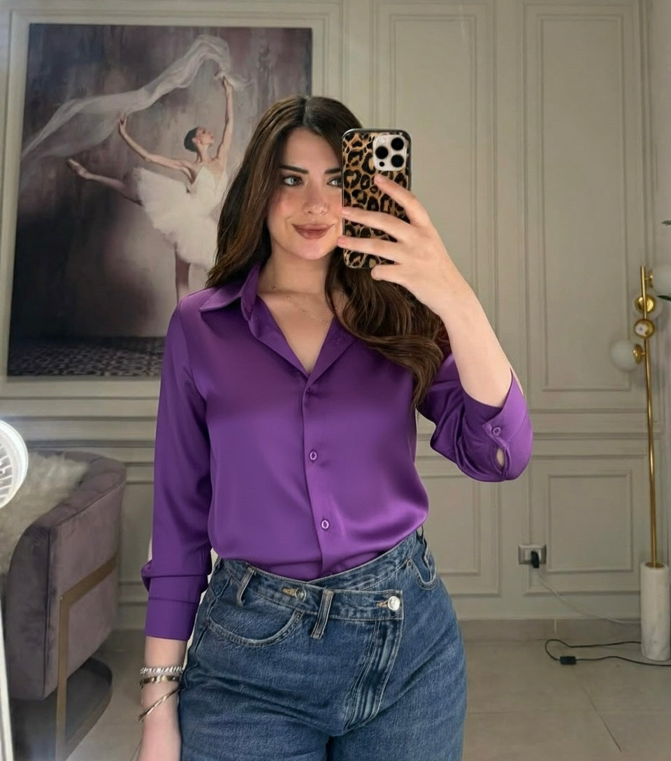 Back To Office Basic Silky Shirt - Purple