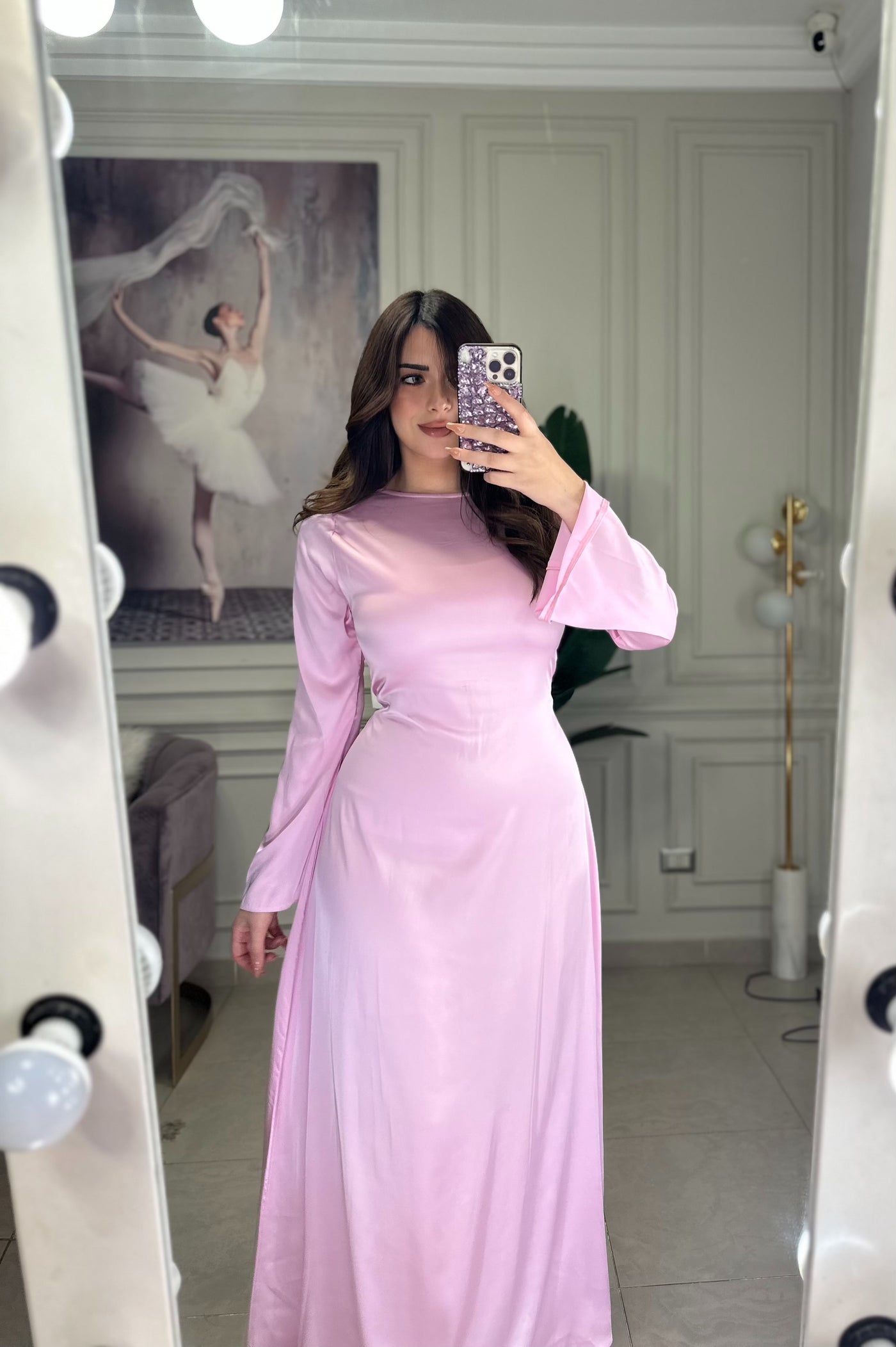 Snatched Waist Silky Basic Dress - Pink