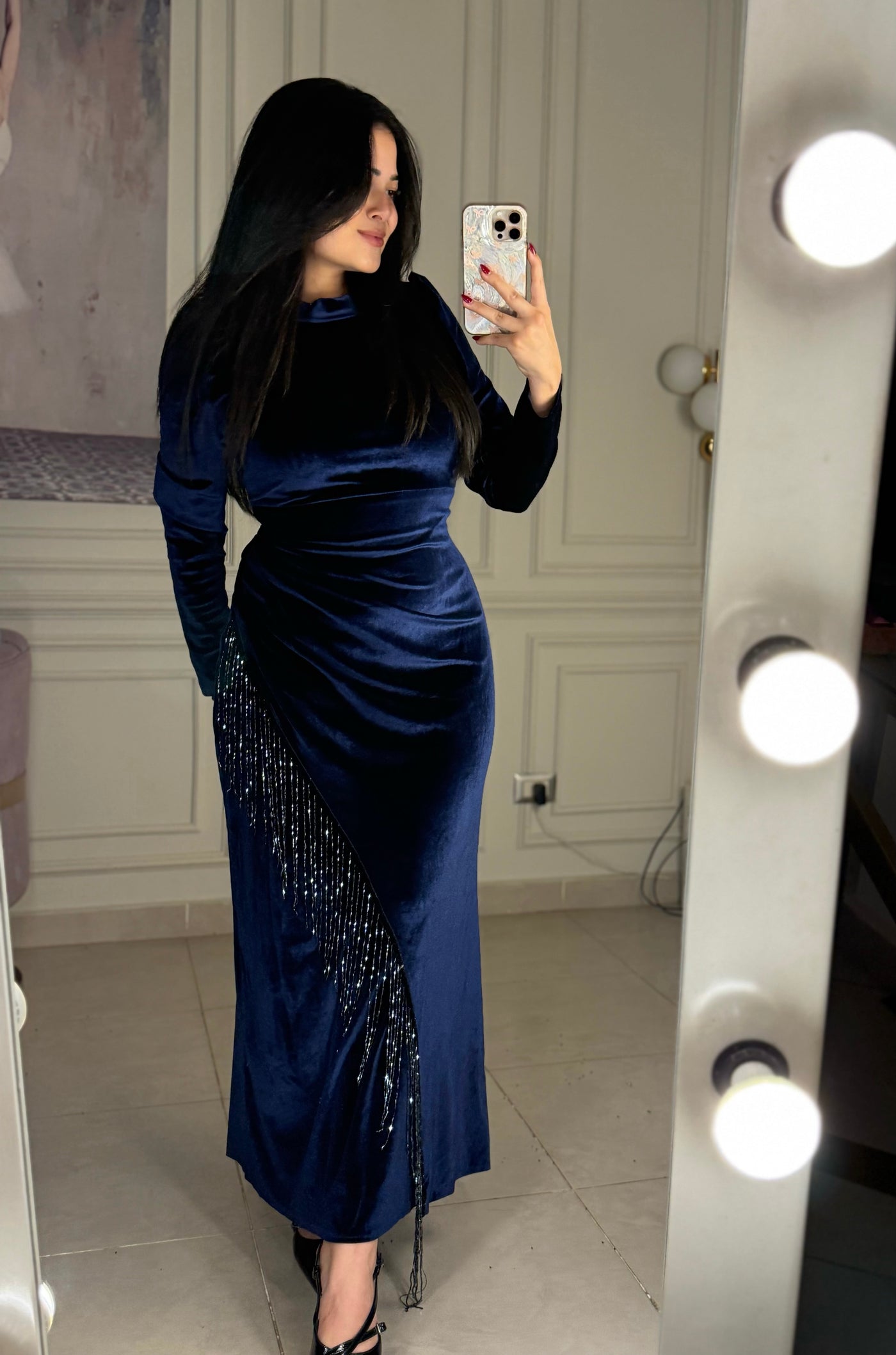 Jealous Looks Tassels Velvet Dress - Navy