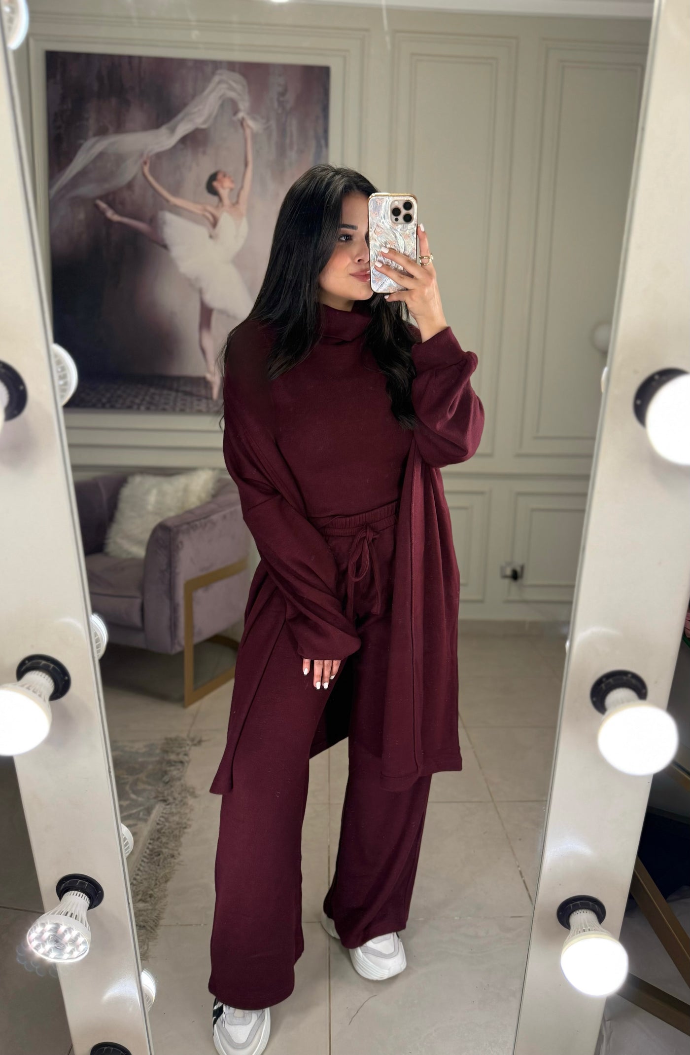 Pillow Talk Cozy Knit Long Sleeves Set - Burgundy