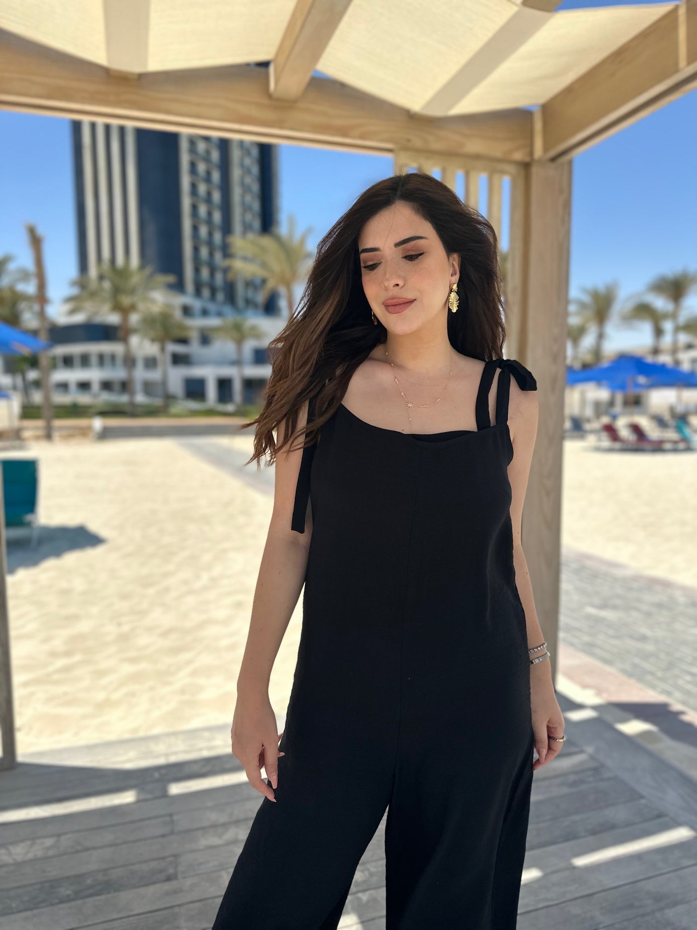 Cute Girl Wide Leg Jumpsuit - Black