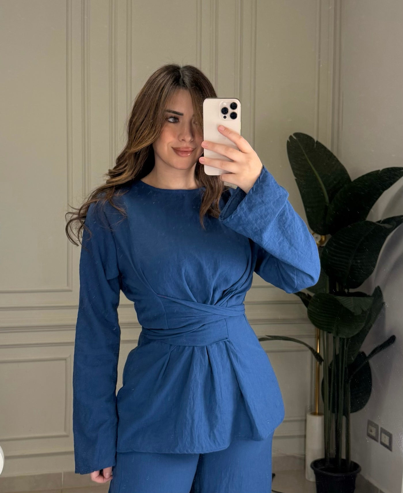 No Filter Wrap Linen Blouse-Petroleum
