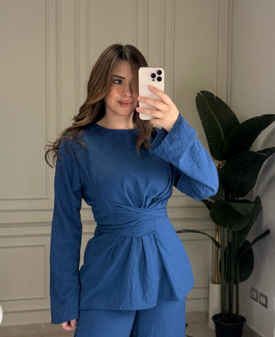 No Filter Wrap Linen Blouse-Petroleum