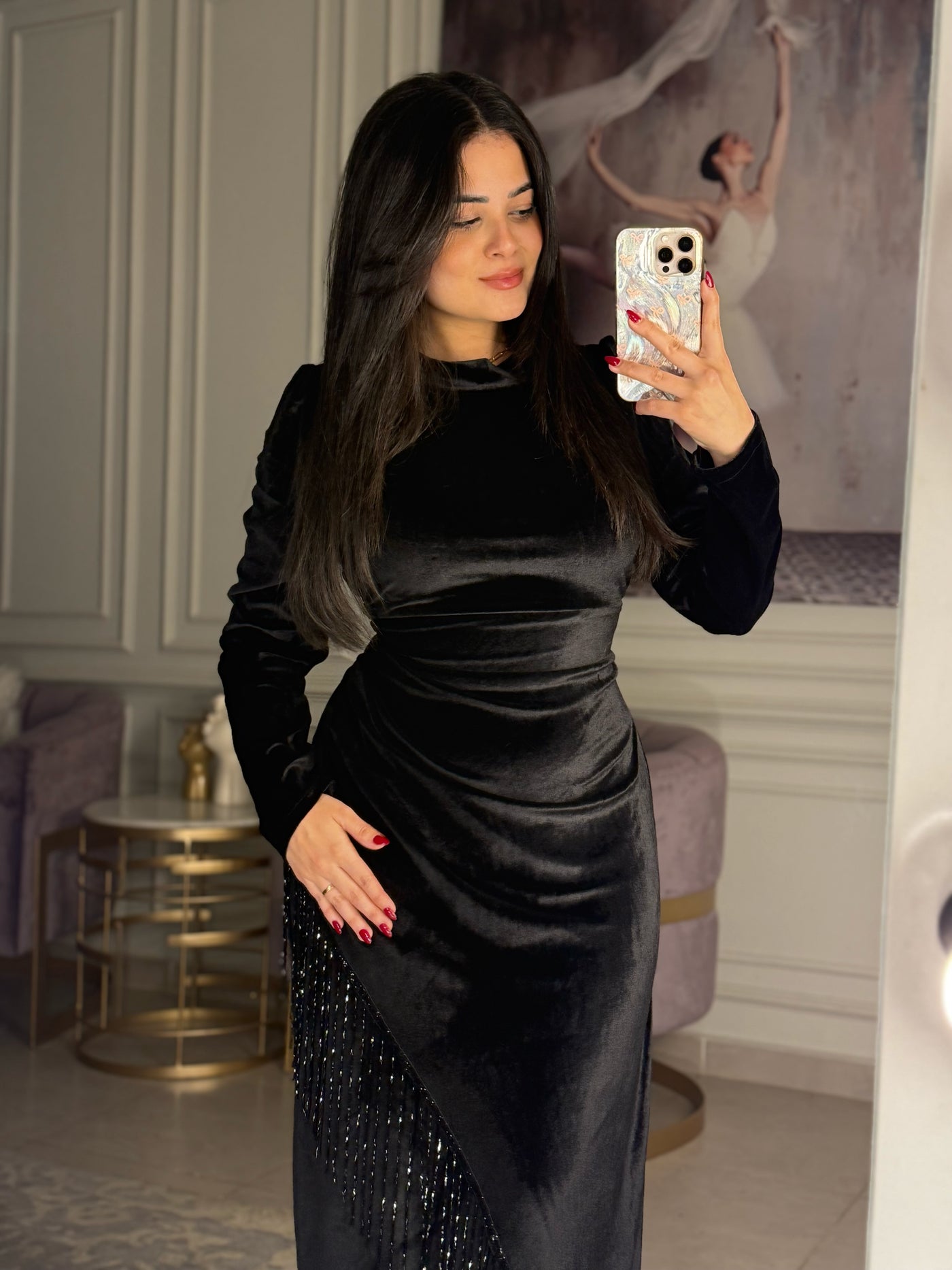 Jealous Looks Tassels Velvet Dress - Black