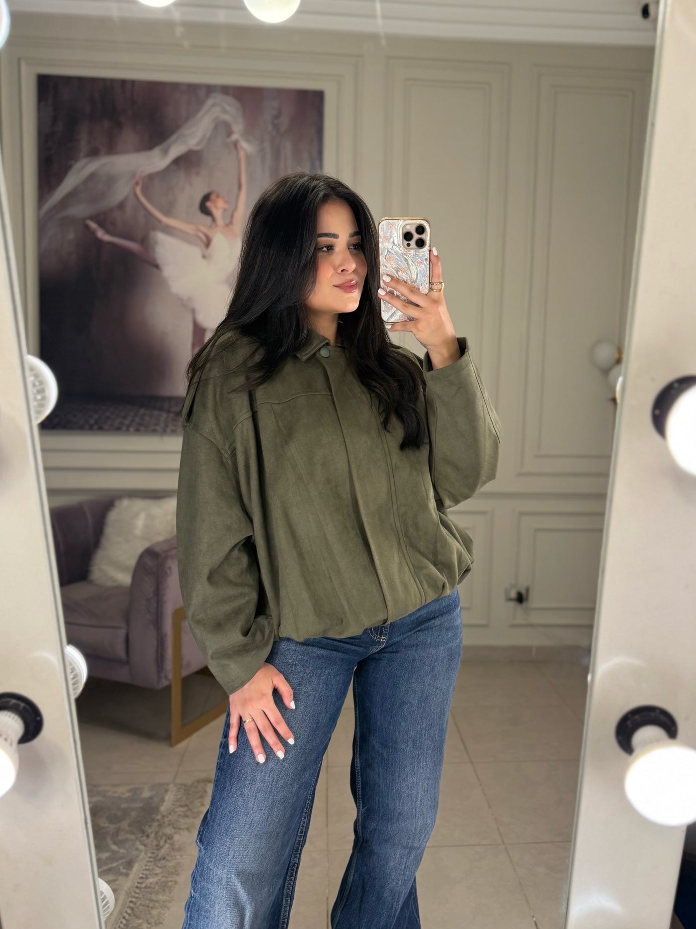 Hot Trend Suede Jacket - Olive