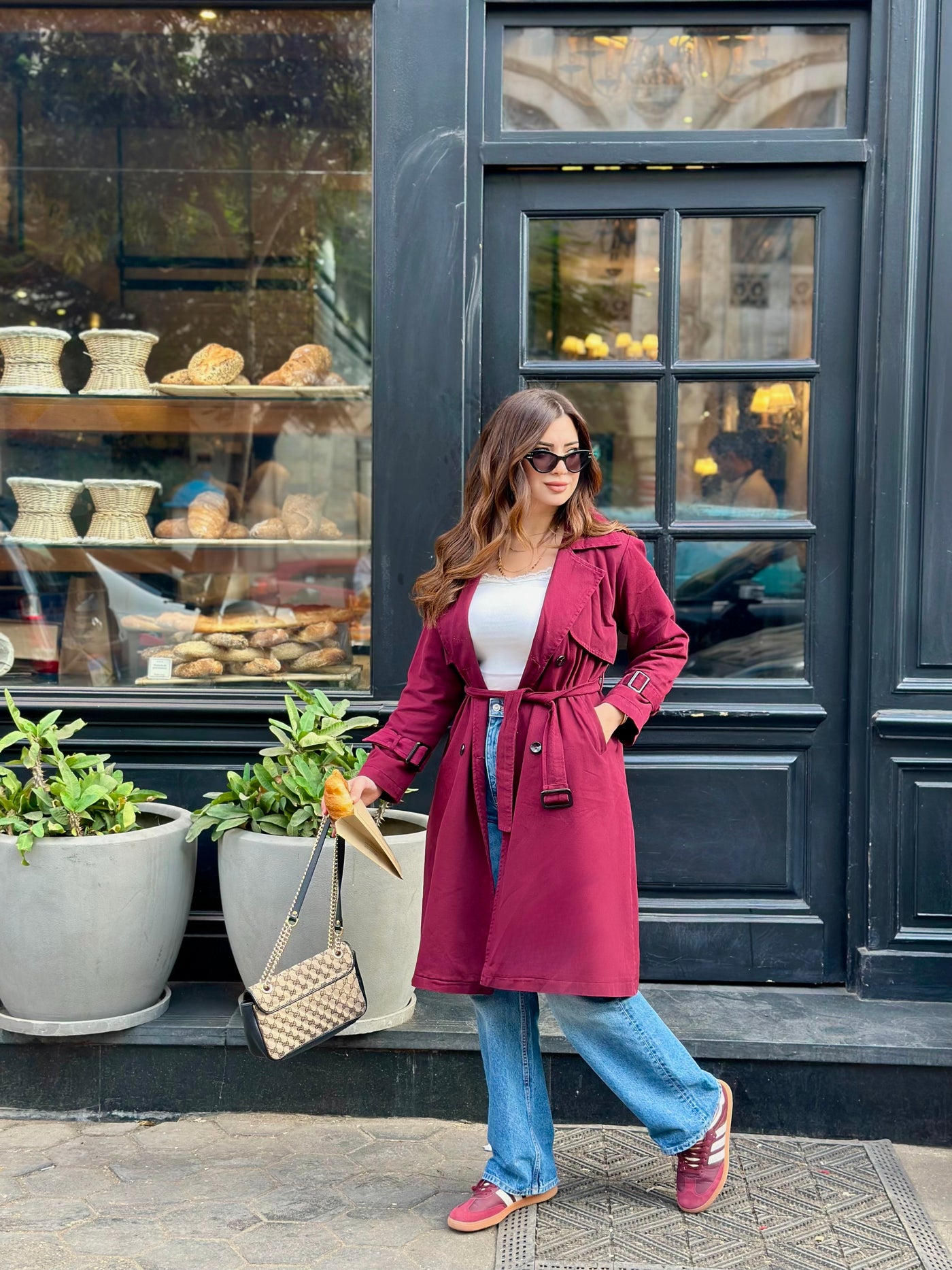 Off To London Trench Coat - Burgundy