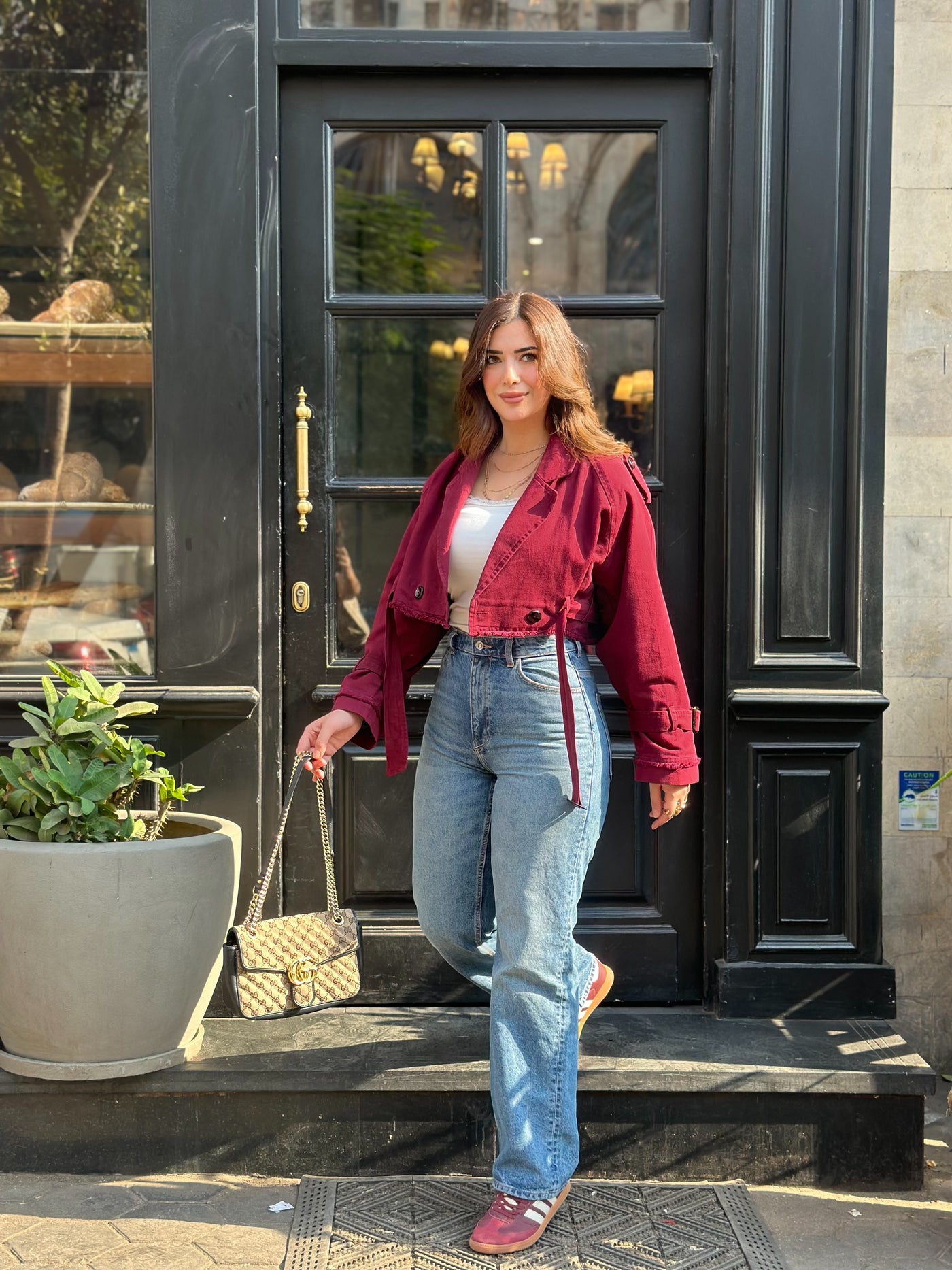 Off To London Cropped Trench Coat - Burgundy